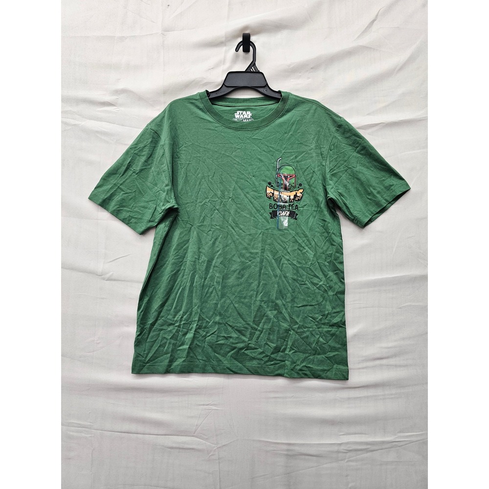 Star Wars Mens Boba Tea Cafe Graphic T-Shirt Green Cotton Casual Size Medium